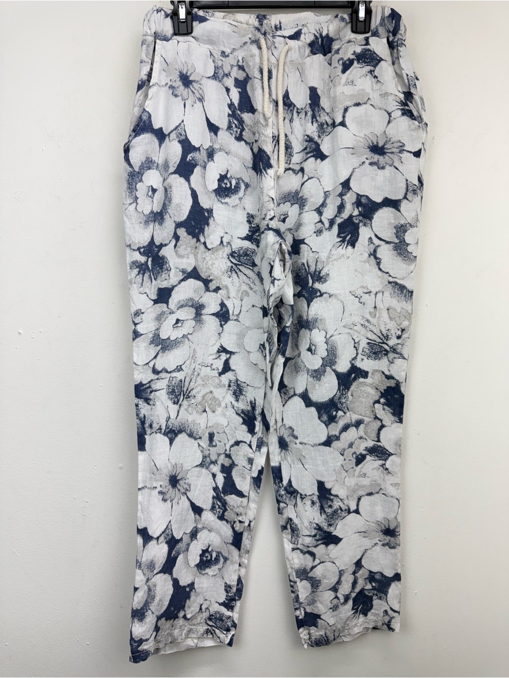Ronnie Salloway size XL Women’s White Blue Floral Linen Pants